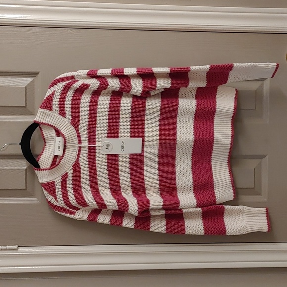 NWT CREAM MUKA FUCHSIA & IVORY STRIPE KNITTED PULLOVER SIZE SMALL - Picture 5 of 12